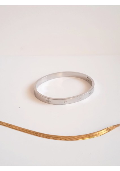 Çelik Taşlı Kuzey Yıldızı Kelepçe Bileklik