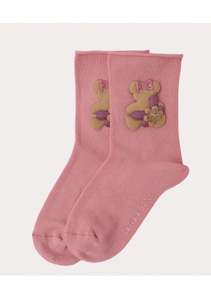 Kız Çocuk Teddy Aksesuarlı Lastiksiz Modal Çorap