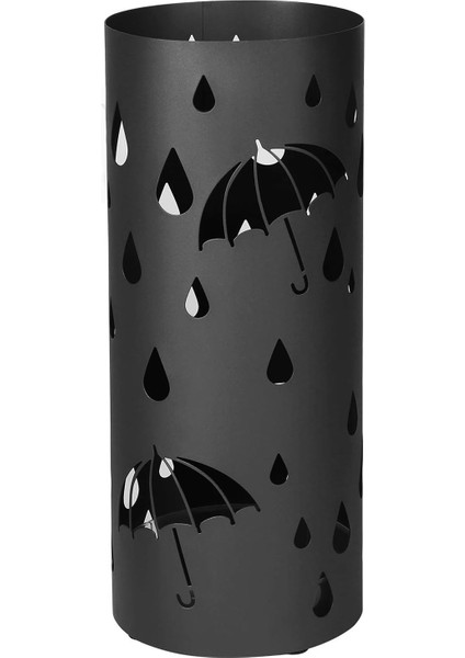 Metal Şemsiye Standı, Yuvarlak Şemsiye Standı, Çıkarılabilir Damlama Kasesi, Kancalı, 49 x Çap 19,5 Cm, Siyah, LUC23B