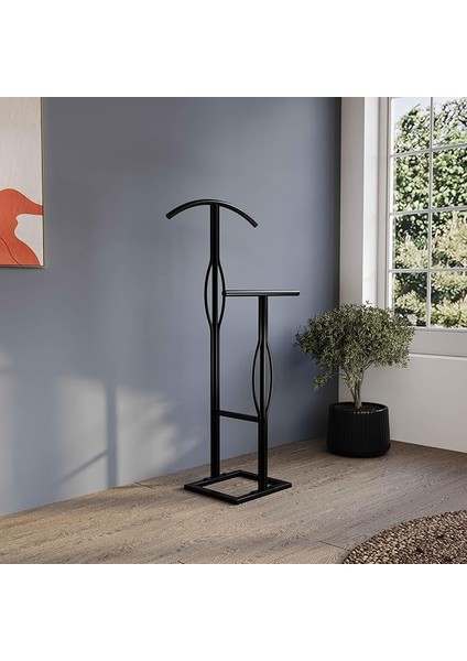 Dilsiz Uşak Çift Tepeli Metal Modüler Ofis Işyeri Elbise Askılık (Siyah)