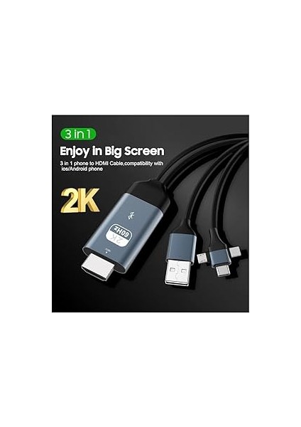 G03-C Combo 3in1 Lightning/micro Usb/type-C To HDMI Ios Android Görüntü Aktarıcı Kablo 2 Metre fiyatları