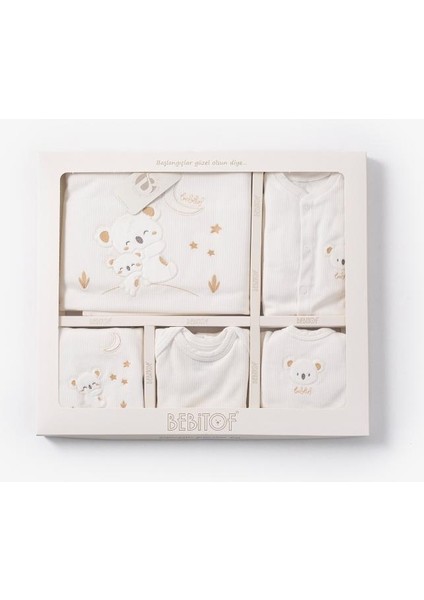 %100 Pamuk Sevimli Yavru Koala Desenli 10 Parça Kutulu Yenidoğan Hastane Çıkışı Zıbın Seti Ekru BBTF.EKR.10131 fiyatları