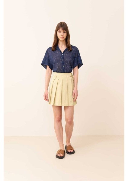 Pileli Mini Etek Yağ Yeşili Y2315064_298 indirimleri