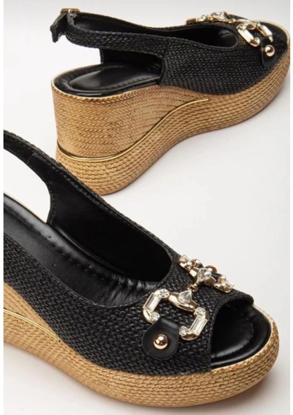 Caver Siyah Cilt Dolgu Topuk Sandalet modelleri