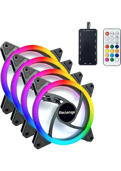 RV400 4in1 Kumandalı 12CM Rgb Fan Seti Fan Kontrolör Dahil 120MM 4lü Kasa Fanı