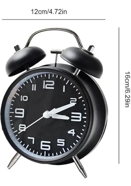 Sessiz Akar Saniyeli 16CM Alarm Masa Çalar Saat Yüksek Zil Sesi Büyük Boy Siyah indirimleri