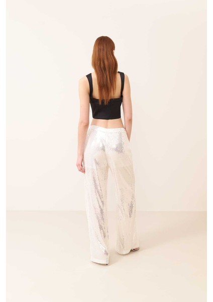 Payetli Geniş Paça Pantolon Beyaz Y2312103_002 indirimleri