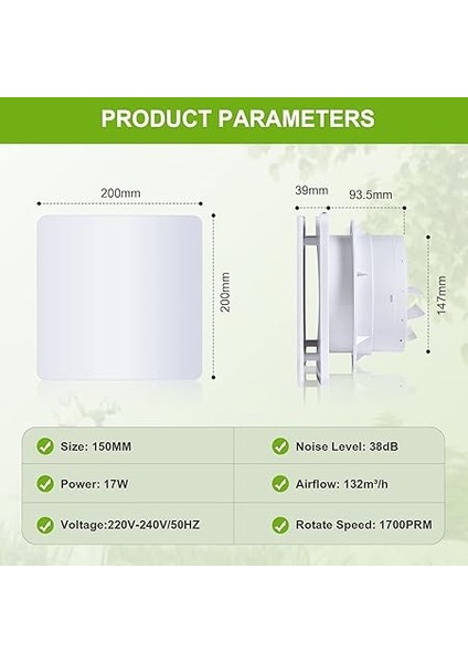 Banyo Fanı, 150 Mm, Sessiz Geri Tepme Kapaklı Hava Tahliye Vantilatörü, Beyaz Duvar ve Pencere Tipi, Mutfak, Banyo, Garaj, Ofis Için Ideal fiyatları