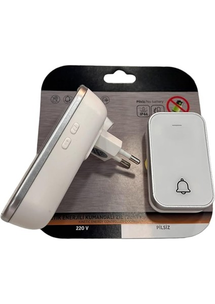 Enerjili Kapı Zili Pilsiz Şarjsız Kablosuz Fişi Prize Tak Çalıştır Cata Kumandalı Zil Kablosuz Kapı Zili, 38 Farklı Melodi, Pil Gerektirmeyen Kinetik Buton, 150M Mesafe (Beyaz)