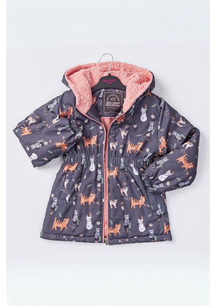 Kedicik Karakter Baskılı Kız Çocuk Içi Welsoft mevsimlik mont - Antrasit