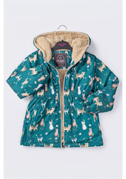 Kedicik Karakter Baskılı Kız Çocuk Içi Welsoft mevsimlik mont - Yeşil