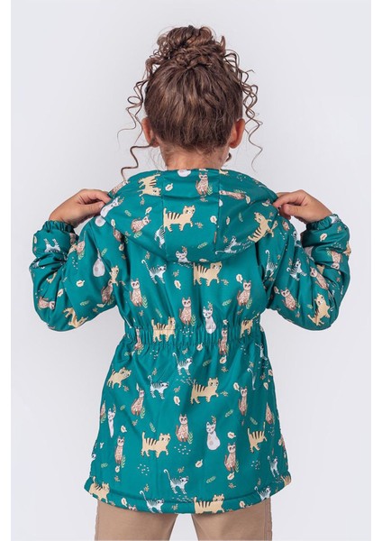 Kedicik Karakter Baskılı Kız Çocuk Içi Welsoft mevsimlik mont - Yeşil modelleri