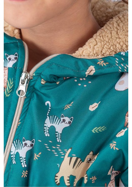 Kedicik Karakter Baskılı Kız Çocuk Içi Welsoft mevsimlik mont - Yeşil fırsatları