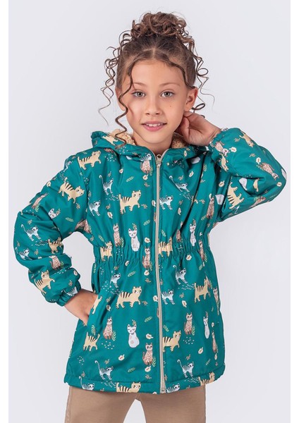 Kedicik Karakter Baskılı Kız Çocuk Içi Welsoft mevsimlik mont - Yeşil indirimleri