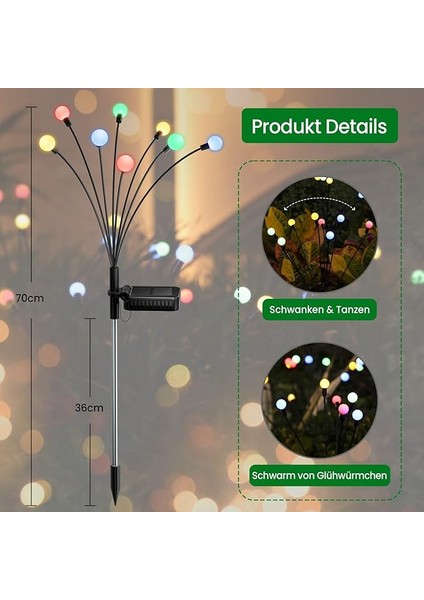Açık Bahçe Için Güneş Lambaları, 2 Paket Ateş Böcekleri Güneş Işığı Bahçe Dekorasyonu, 2 Modlu Nane 8 Renkli Led, IP65 Su Geçirmez, Güneş Sallanan Dekoratif Işık Bahçe Balkon Ananlu Naneranda Için, , Schwarz fırsatları