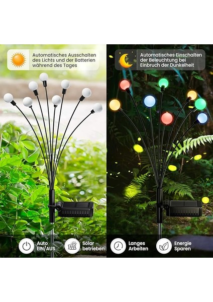 Açık Bahçe Için Güneş Lambaları, 2 Paket Ateş Böcekleri Güneş Işığı Bahçe Dekorasyonu, 2 Modlu Nane 8 Renkli Led, IP65 Su Geçirmez, Güneş Sallanan Dekoratif Işık Bahçe Balkon Ananlu Naneranda Için, , Schwarz indirimleri