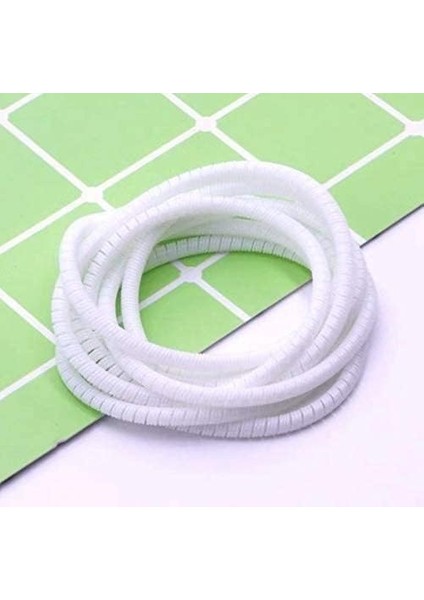 Trend Spiral Esnek Silikon Full Kablo Koruyucu iPhone - Micro USB ve Type-C ve Diğer Tüm Kablolar Için Kablonun Tamamını Koruyan Beyaz Renk