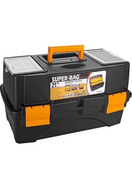 Takım Çantası, Alet Kutusu, Şeffaf Kapaklı Mini Bölmeli Organizer, Sarı-Siyah Dayanıklı Plastik Malzeme (21'')