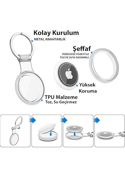 Airtag Için Su Geçirmez Ultra Şeffaf Görünümlü Kılıf ve Anahtarlık, Yumuşak Renkli Silikon Kılıf (Siyah) fiyatları