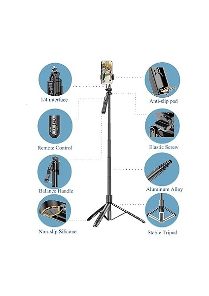 Bluetooth Uzaktan Kumandalı Selfie Çubuğu Tripod – 360° Döner, 150 cm Ayarlanabilir, Hafif Taşınabilir, iPhone ve Android Uyumlu, Vlog, Video, Seyahat Için fiyatları
