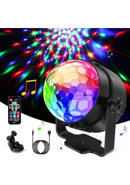 Disko Topu LED Parti Lambası, Müzik Kontrollü Disko Küresi, 7 Renkli, 4 M USB Kablosu, Uzaktan Kumanda, 360 Derece Dönebilen Disko Işığı, Parti Işığı, Parti, Noel, Çocuklar Için