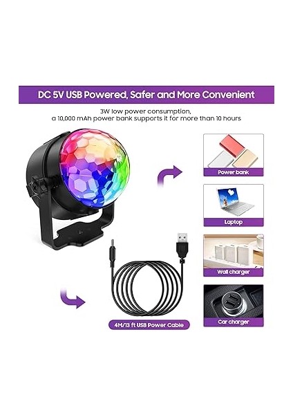 Disko Topu LED Parti Lambası, Müzik Kontrollü Disko Küresi, 7 Renkli, 4 M USB Kablosu, Uzaktan Kumanda, 360 Derece Dönebilen Disko Işığı, Parti Işığı, Parti, Noel, Çocuklar Için indirimleri