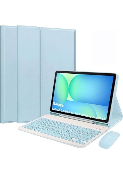 Kılıfı For Samsung Galaxy Tab S10 Fe/s9 Fe 10.9 Inch/galaxy Tab S9 11 Inch 2023, Manyetik Çıkarılabilir Bluetooth Klavye, Kalem Tutucu ve Fare ile Ultra Ince Folio Kılıf (Mavi)