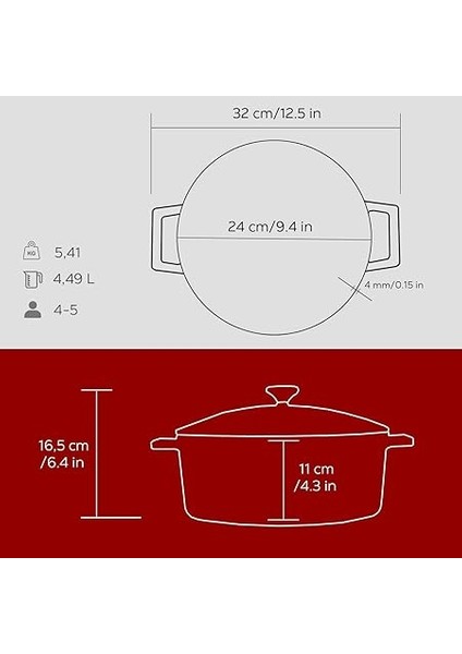 Metal Döküm Yuvarlak Tencere, 24 Cm, Kırmızı indirimleri