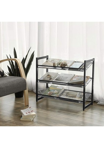 3 Katlı Metal Ayakkabı Rafı, Fileli Raf, Ayarlanabilir Koyma Alanlı Düz Veya Açılı Raf Zeminleri, Koridor, Giriş Alanı Için Istiflenebilir Depo Rafı, 74X62,8X30,7 Cm, Siyah, LMR03B fiyatları