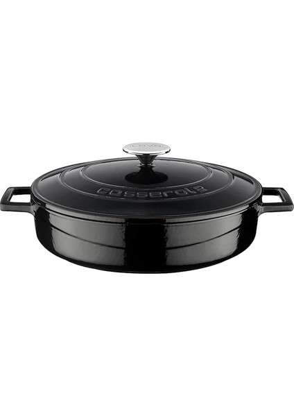 Metal Döküm Çok Amaçlı Yayvan Tencere, Trendy, 28 Cm, 3.51 L Hacim, Siyah