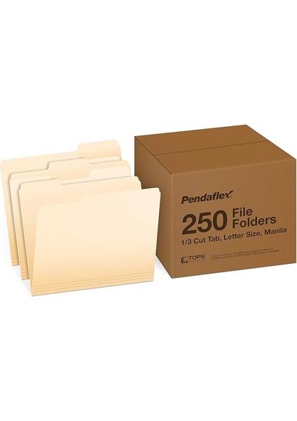 Dosya Klasörü, Mektup Boyutu, 1/3 Kesim, Manila, Kutu Başına 250 Adet (752250)