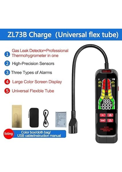 Elde Taşınabilir Yanıcı Gazlar Kaçak Ü Doğal Gazlar Kaçak Test Cihazı Taşınabilir Yanıcı Gazlar Konsantrasyon Analiz Cihazı Sıcaklık Testi ve Ses Işık Alarm Fonksiyonu Çok Renkli ZL73B (Şarj) fiyatları