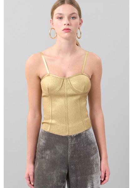 İnce Askılı Varaklı Triko Büstiyer Gold K2479102_076 modelleri