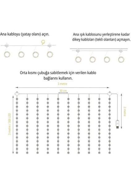 Lw-7 300 Ledli 10 Sarkıt Perde LED Işık, 8 Modlu Uzaktan Kumandalı, 3x3 Metre Peri Telli LED modelleri