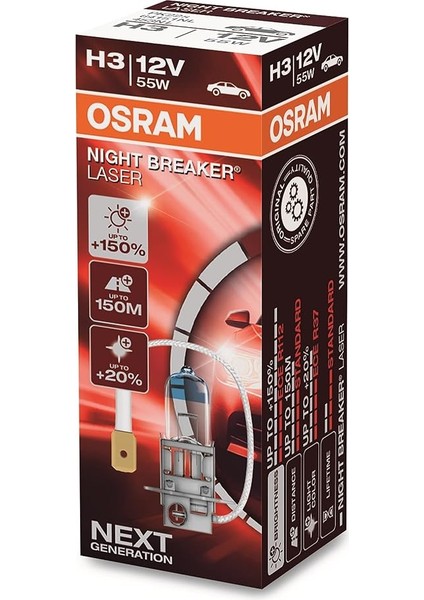 Ampul Night Breaker Laser H3 12V 55W%150'YE Kadar Fazla Işık 150M'YE Kadar Fazla Görüş Açısı,%20'ye Kadar Beyaz Işık 64151NL fiyatları