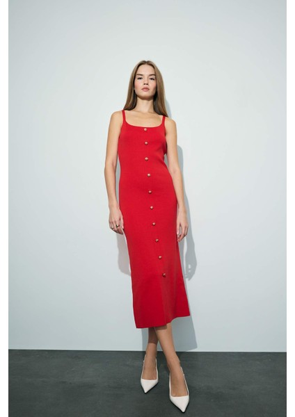 A Kesim Triko Askılı Midi ELBISE F7779AX25WN