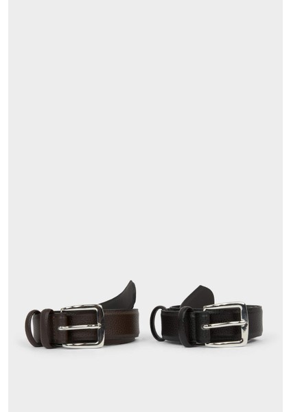 Erkek Dikdörtgen Toka Suni Deri 2'li Klasik Kemer G4441AXNS