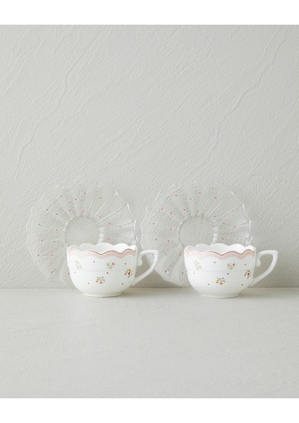 Daisy Days New Bone China 4 Parça 2 Kişilik Cam Tabaklı Kahve Fincan Takımı 80 ml Pembe - Yeşil fiyatları