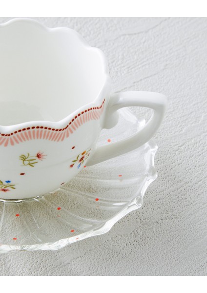 Daisy Days New Bone China 4 Parça 2 Kişilik Cam Tabaklı Kahve Fincan Takımı 80 ml Pembe - Yeşil fırsatları