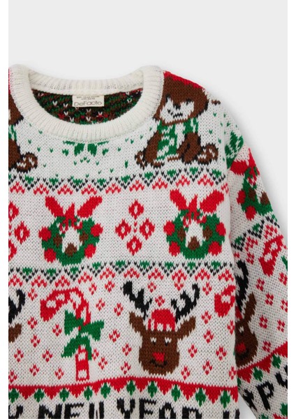 Kız Bebek Yılbaşı Temalı Bisiklet Yaka Triko Kazak G1281A525WN fiyatları