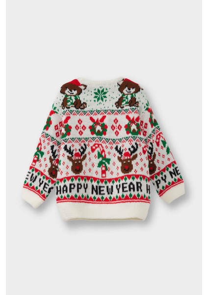 Kız Bebek Yılbaşı Temalı Bisiklet Yaka Triko Kazak G1281A525WN modelleri