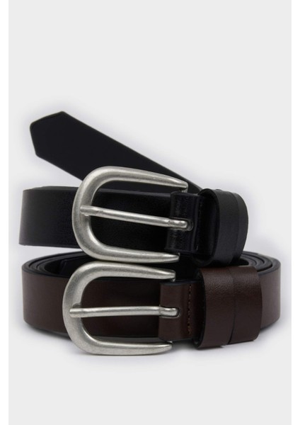 Erkek Oval Toka Suni Deri 2'li Klasik Kemer G4440AXNS