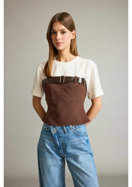 Bisiklet Yaka Kemer Detaylı Kısa Kollu Bluz G4709AX25WN