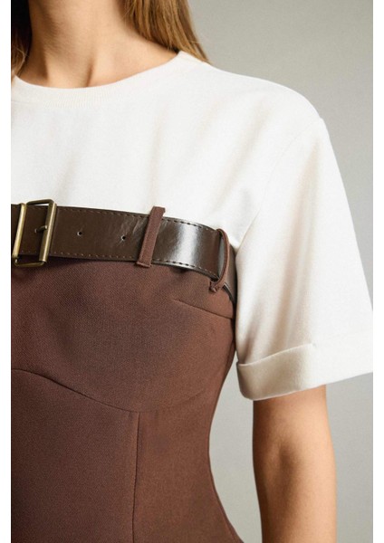 Bisiklet Yaka Kemer Detaylı Kısa Kollu Bluz G4709AX25WN