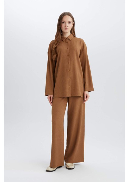 Straight Fit Beli Lastikli Basic Düz Bürümcük Geniş Paça PANTOLON D7522AX25SP fiyatları