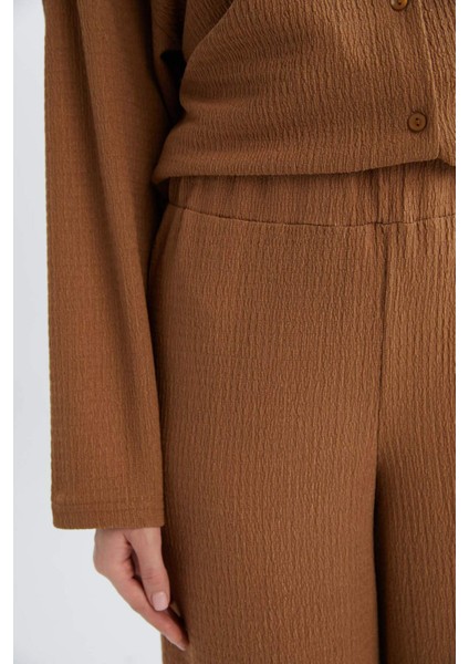 Straight Fit Beli Lastikli Basic Düz Bürümcük Geniş Paça PANTOLON D7522AX25SP fırsatları