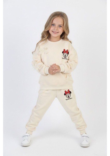 Mnn Fiyonk Detaylı Kız Çocuk 2 li takım - Krem
