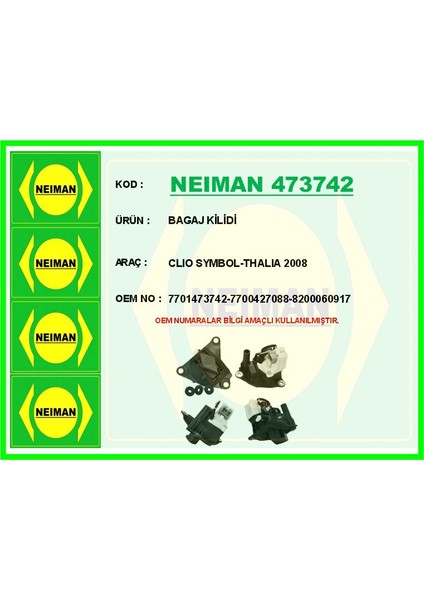 BAGAJ KİLİDİ CLIO SYMBOL-THALIA 2008- 7701473742 7700427088 8200060917