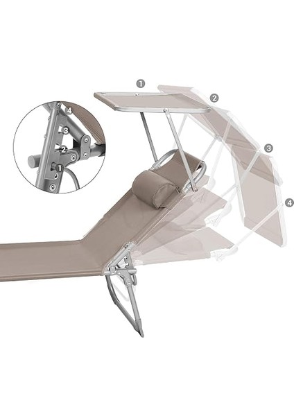 GCB192K01 Şezlong, Katlanabilir, 193 x 53 x 29 Cm, Taşıma Kapasitesi 150 Kg, Güneşlik ve Eğilebilir Sırtlık, Bahçe, Havuz, Teras Için, Boz Kahverengi fırsatları
