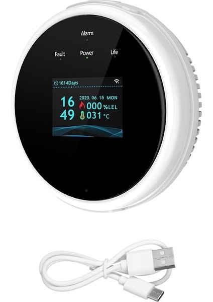 Kaçağı Ü Wifi Ev Gaz Alarmı USB ile Çalışan App Sıcaklık Alarm Saati Ekranı Ev Mutfak Kamp Römork Karavan Sesli Komut Renkli Ekran Mutfak Doğal Propan Gaz Ü